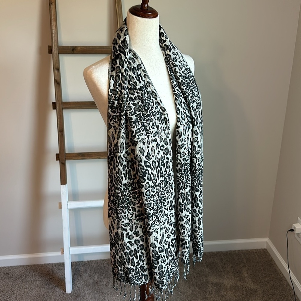 Animal Print Scarf with Fringe - Picture 11 of 17